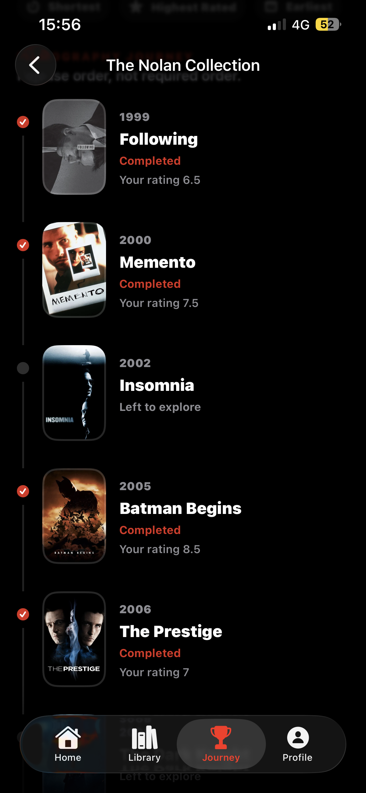 Episo Journey showing progress through the Nolan Collection
