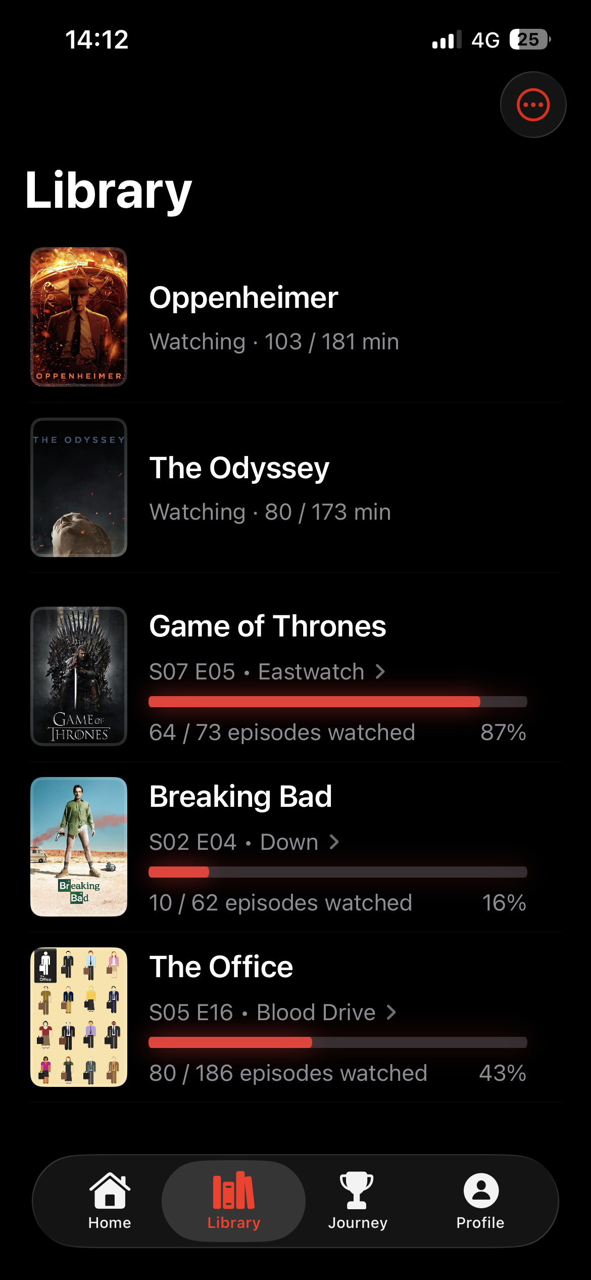 Episo Library showing movies and series in progress
