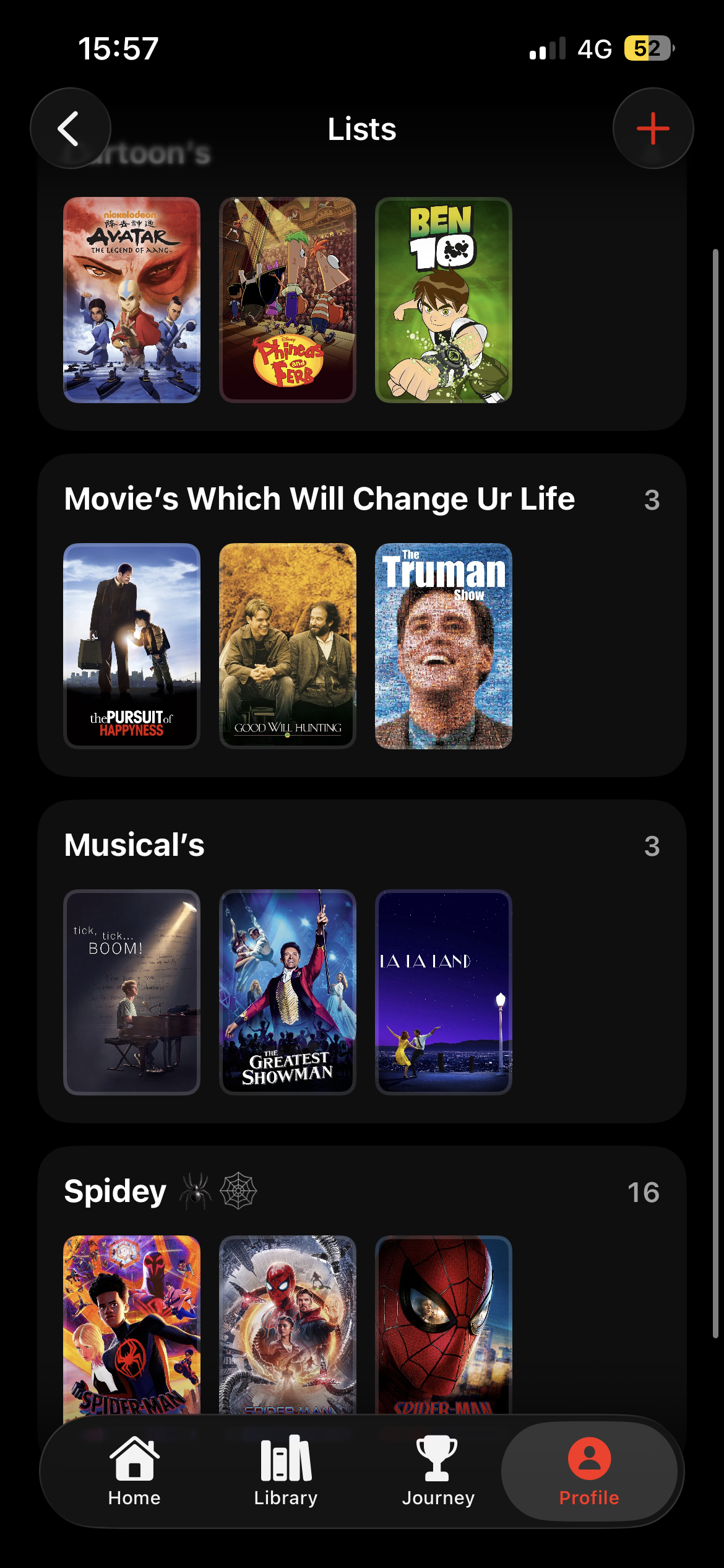 Episo Lists showing personal movie and series collections